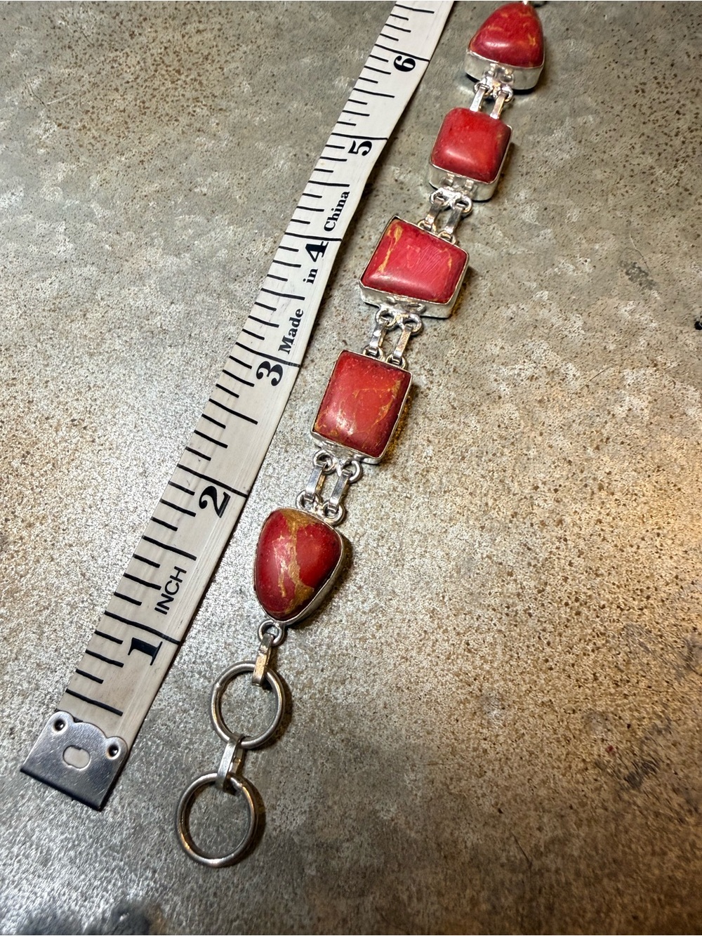 Red Turquoise with silver Links Bracelet